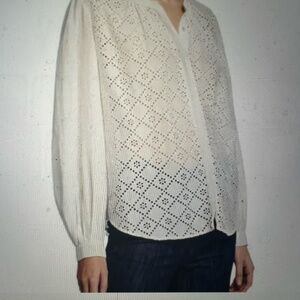 Joie -522 NWT Janah Balloon Sleeve Eyelet Top Porcelain White Cotton Silk  Small